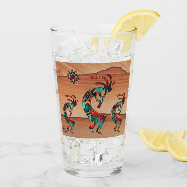 Tre sydvästra Kokopelli och Sol Glaskopp (Bakside Is)