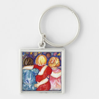 Tre systrar fyrkantig silverfärgad nyckelring