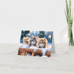 Tre Tabby katt spelar i Snö Blank jul Kort