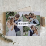 Tre tack för fotoCollagebröllop<br><div class="desc">Getack till din familj och vänner för att vara en del av din bröllopsdag med detta mång--fotoet bröllop tackar dig att card att presentera modern typografi,  och collage för tre foto beklär. Andra färger är tillgängliga.</div>