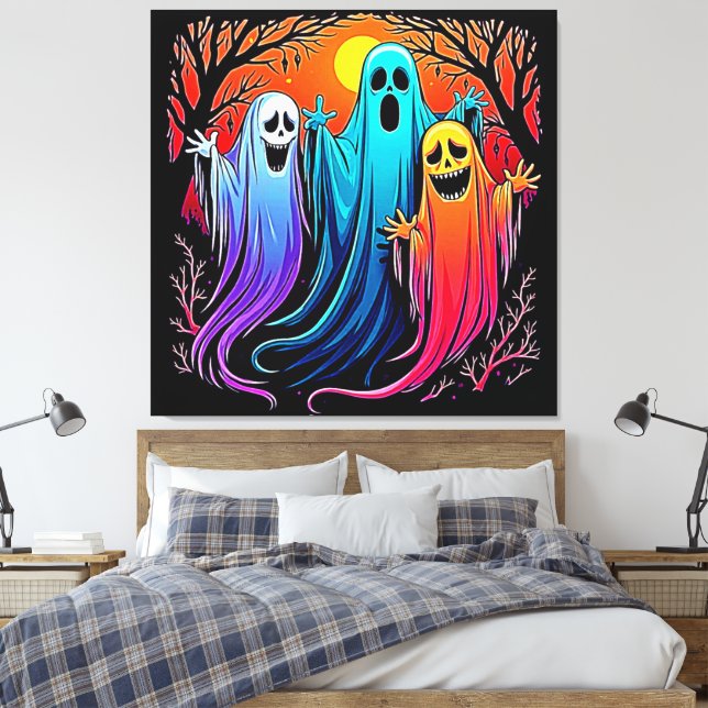 Tre taloky Halloween Spöken Design Canvastryck (Insitu (sovrum))