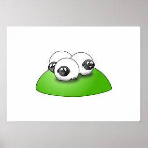 Tre Tecknader får på gräsmassan Poster