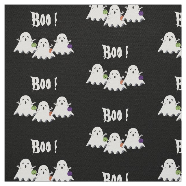 Tre Tecknader Little Ghost Black Fabric Tyg (Provkarta)