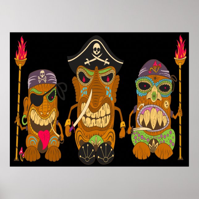 Tre Tiki Pirater, Funny Black Poster (Framsidan)