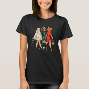 Tre tjejers spökskelettpumpa Halloween kuslig T Shirt