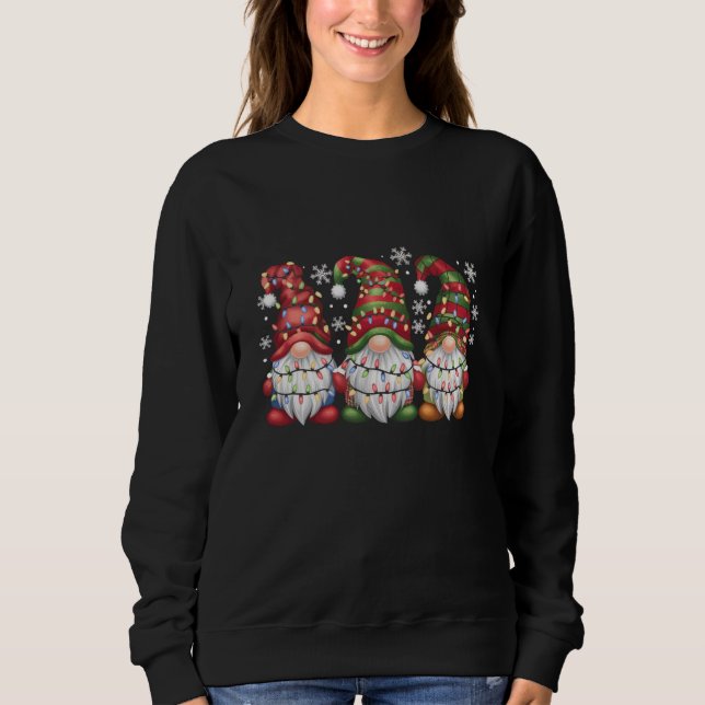 Tre Tomtar Buffalo Randig Röd Jul T Shirt (Framsida)