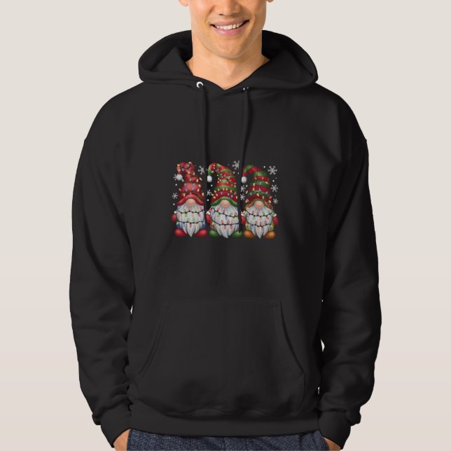 Tre tomtar Buffalo-rutigt rött jul Hoodie (Framsida)