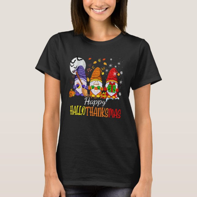 Tre Tomtar Hallothanksmas Halloween Jul T Shirt (Framsida)