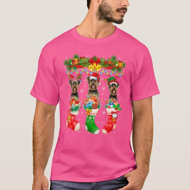 Tre tomtrener Elf Yorkshire Terriers in Xma T Shirt (Framsida)