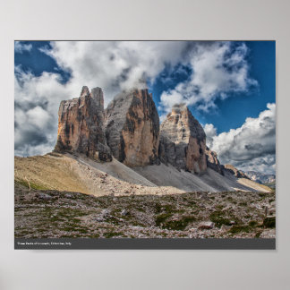 Tre toppar av Lavaredo, Dolomites, Italien Poster