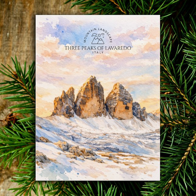 Tre toppar Lavaredo | Akvarell Berg  Vykort ( Three Peaks of Lavaredo | Watercolor Mountain Postcard)