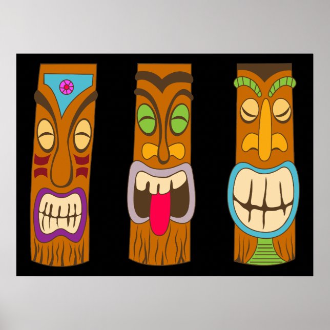 Tre Trä Tiki-statyer, Roliga Svarta Poster (Framsidan)