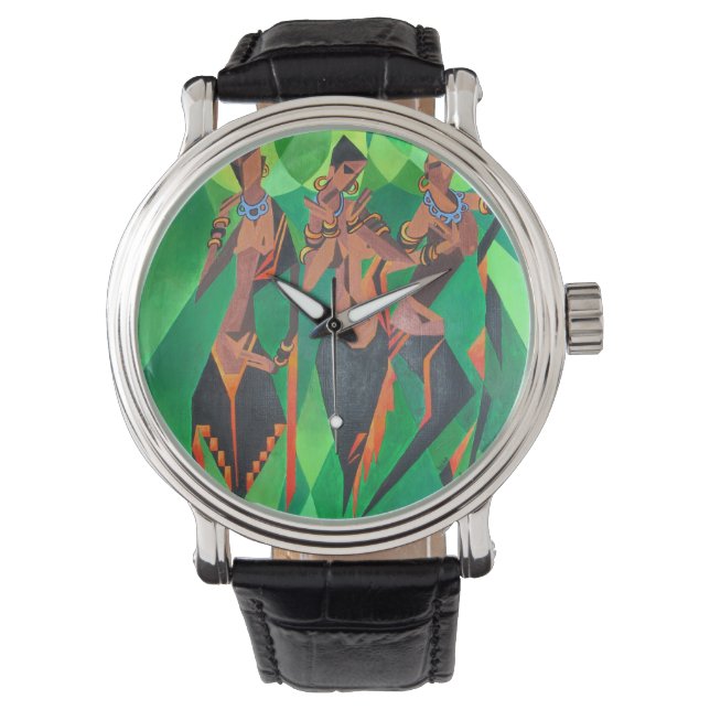 Tre traditionella, svarta kvinnor som dansar armbandsur (Framsida)