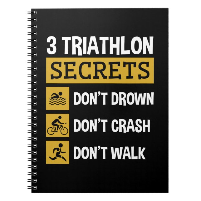Tre triathlon Secrets Drown Crash Walk Anteckningsbok (Framsidan)