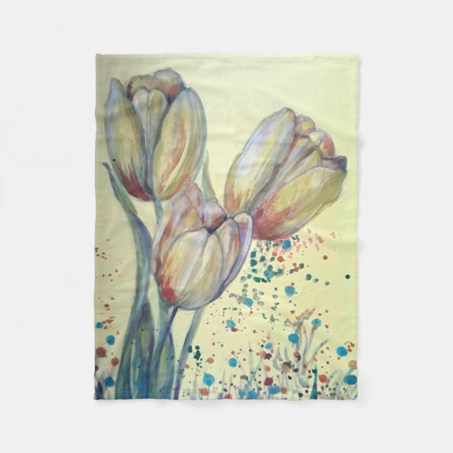 Tre tulips bouquet-gulter fleecefilt (Framsidan)