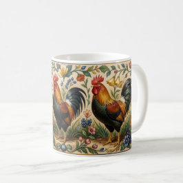 Tre tuppar i en blomstrande trädgård kaffemugg