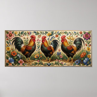 Tre tuppar i en blomstrande trädgård poster