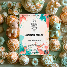 Tre turer 3rd Birthday Fox, Uggla och Hjort Inbjudningar