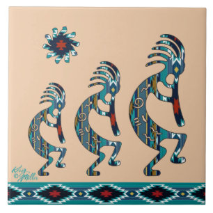 Tre turkos Kokopelli Ceramic-brickor Kakelplatta