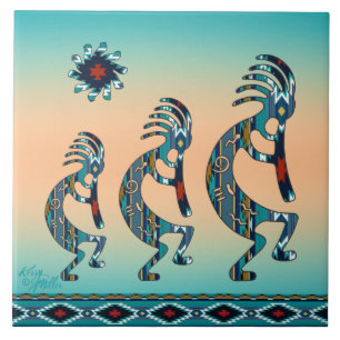 Tre turkos Kokopelli Ceramic-brickor Kakelplatta