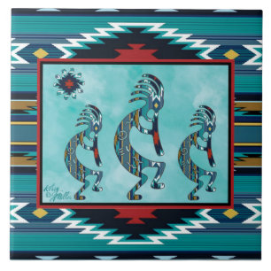 Tre turkos Kokopelli Ceramic-brickor Kakelplatta