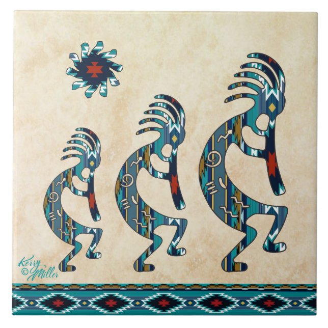 Tre turkos Kokopelli Ceramic Tile Kakelplatta (Framsidan)