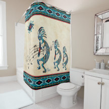 Tre turkos Kokopelli Shower Curtain