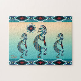 Tre turkos Southwest Kokopelli Jigszle Puzzle Pussel