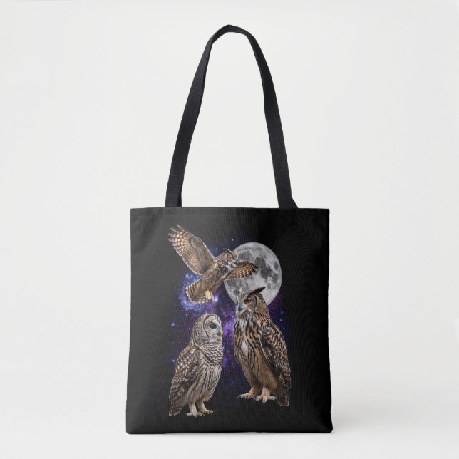 Tre Ugglor Mån Galax Retro Grafik Tygkasse (Framsida)