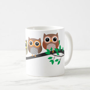 Tre Ugglor på en Träd Gren söt teckning Kaffemugg