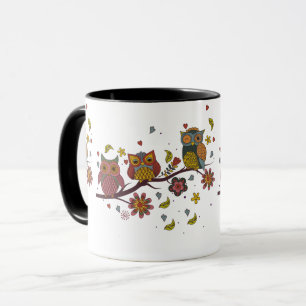Tre ugglor på gren mugg