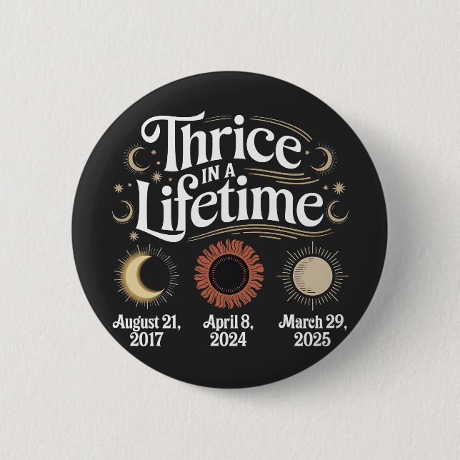 Tre under en livstid 2025 Solar Eclipse Astronomy Knapp (Framsida)