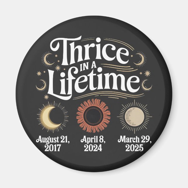 Tre under en livstid 2025 Solar Eclipse Astronomy Magnet (Framsidan)