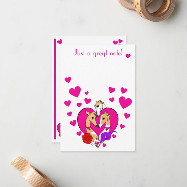 Tre underbara greyhoundar Alla hjärtans dag Anteckningskort (Fram/Back In Situ)