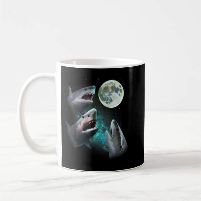 Tre Underbara vita hajar Howl vid Måne 3 Wolfs Fun Kaffemugg (Vänster)