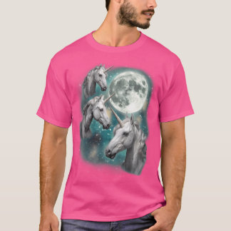 Tre Unicorn Måne 3 Magic Fantasy Mythic Horne T Shirt