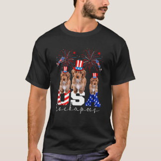 Tre Usa Cockapoos Hund med hatt Amerikansk Flagga T Shirt