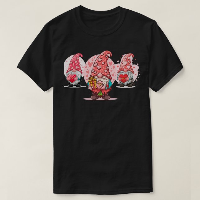 Tre vackra Gnomes Valentins Day Gnome Funny Kärlek T Shirt (Design framsida)