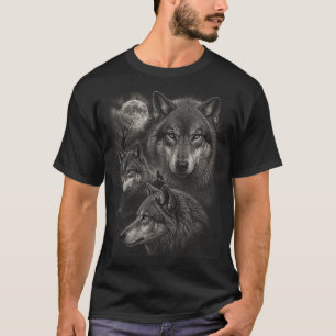 Tre vargar fullmåne Vild natur varg ylar T Shirt