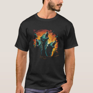 Tre Vargar Howling vid Måne Coolans Manar Varg L T Shirt