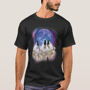 Tre Vargar Howling vid Måne Varg Illustration T Shirt