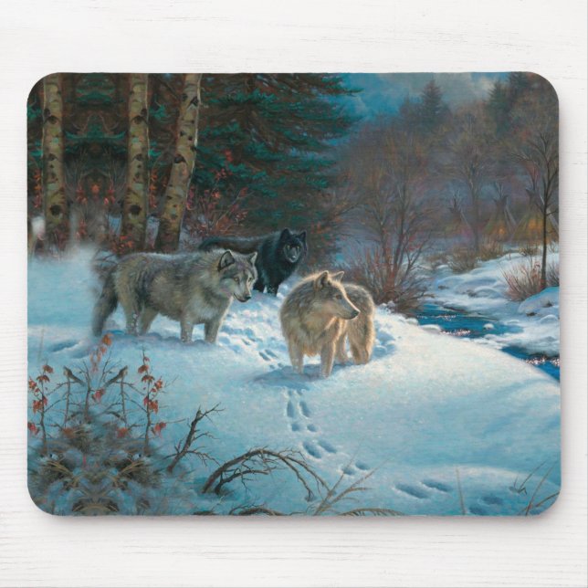 tre vargar i Vinterskogen Musmatta (Framsidan)