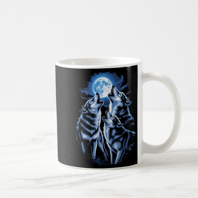 Tre vargar ylande mån vilda djur vargälskare kaffemugg (Höger)