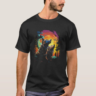 Tre Varger efter varandra vid Måne Coola Pop Art A T Shirt