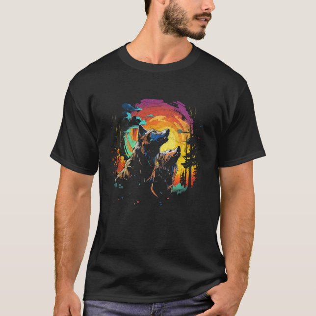 Tre Varger efter varandra vid Måne Coola Pop Art A T Shirt (Framsida)
