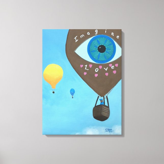 Tre varmluftsballonger Imagine Love Wrapped Canvas (Framsida)