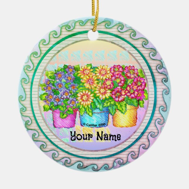 Tre vaser blommor julgransprydnad keramik (Framsidan)