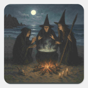 Tre veckor Brew Cauldron Full Moon Beach Fyrkantigt Klistermärke