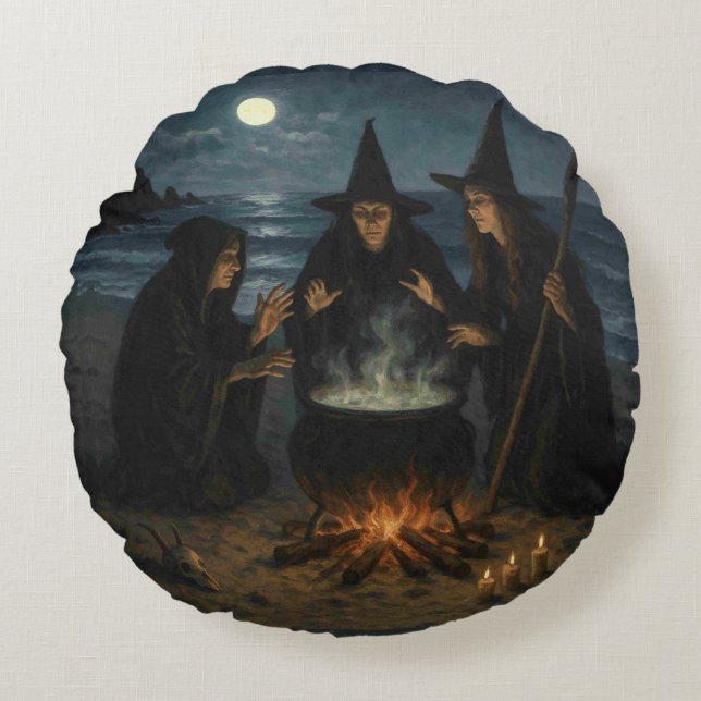Tre veckor Brew Cauldron Full Moon Beach Rund Kudde (Framsidan)