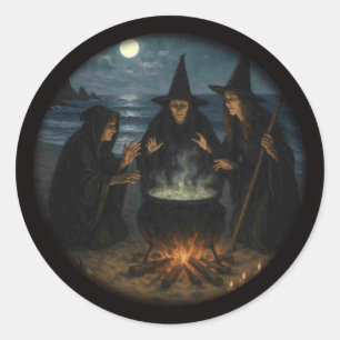 Tre veckor Brew Cauldron Full Moon Beach Runt Klistermärke
